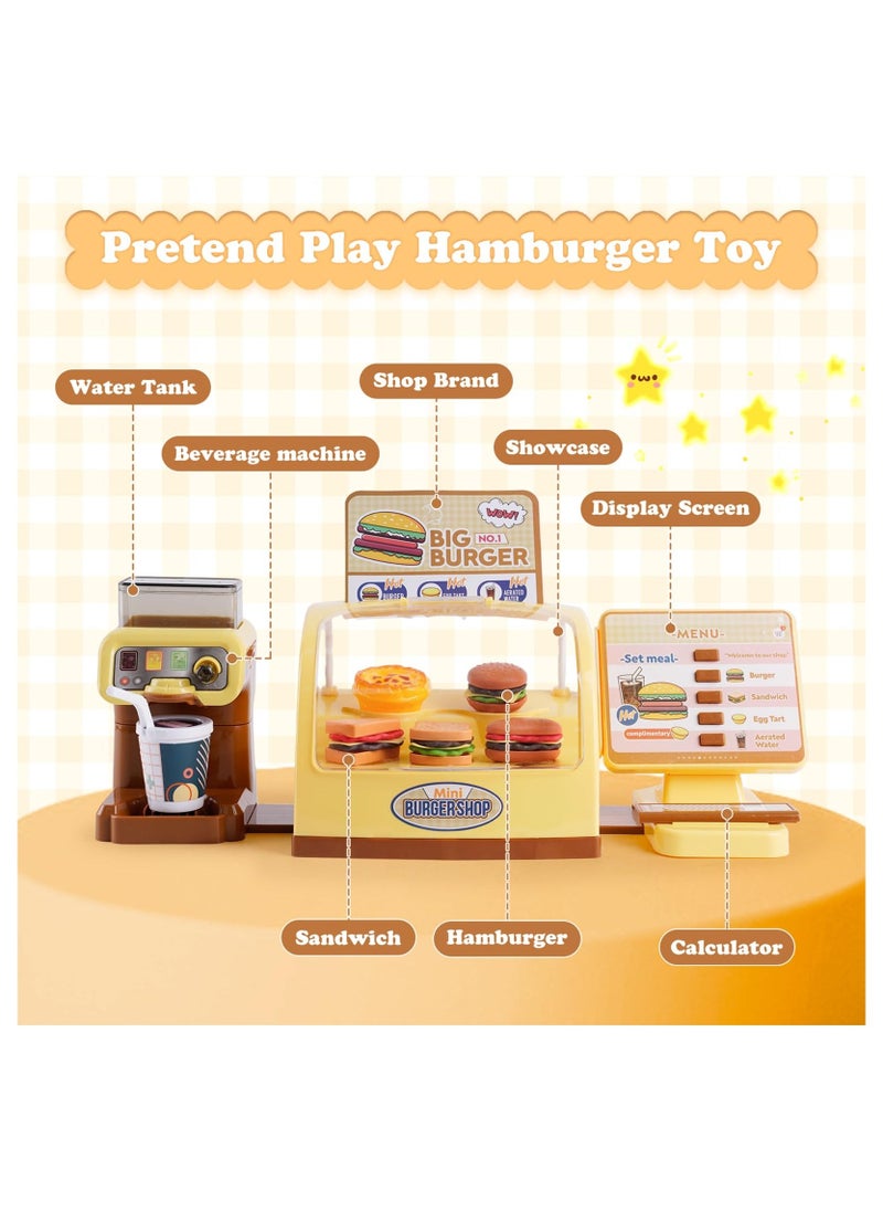 Toy Cash Register for Kids Play Cash Register Toys Play Store with Coffee Machine Hamburger Sandwich Hot Dog Egg Tart Play Money Play Food Pretend Play Set Fast Food Gifts for Girls Boys Kids Ages 3+