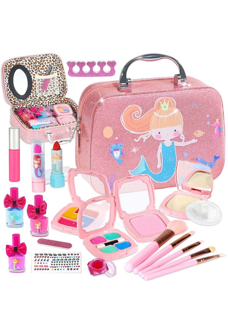 Kids Washable Makeup Girl Toys, Kids Makeup Kit for Girl, Safe and Non-Toxic Little Girl Makeup Set, Little Girls Makeup Kit for Toddler Kid Children Princess, Birthday Gift for Girl 4-10 Year Old