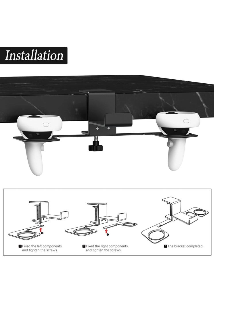 VR Stand, VR Display Holder Under Desk, Virtual Reality Headsets Metal Stand, Storage Hook Universal Clamp-on Desk Hanger Hooks, for Oculus Quest 2/Quest/Rift S, HTC Vive Pro, PSVR 2