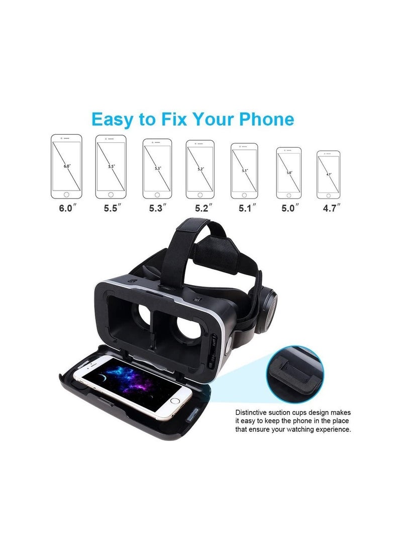 VR Set with Remote Controller, HD 3D VR Glasses Virtual Reality Headset for VR Games and 3D Movies, VR Goggles for Smartphones Compatible 4.7-6 inch