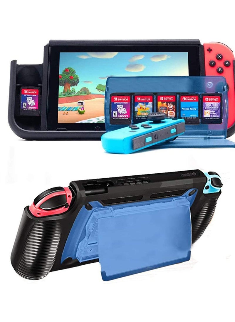 Protective Case for Nintendo Switch Dockable 7 Storage Slots for Game Cards and Compact Multi Angle Holder Play Stand for Nintendo Switch Grip Cover