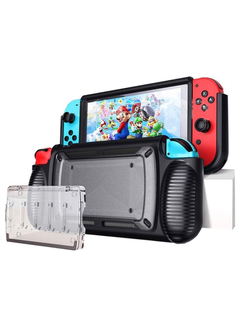 Protective Case for Nintendo Switch Dockable 7 Storage Slots for Game Cards and Compact Multi Angle Holder Play Stand for Nintendo Switch Grip Cover