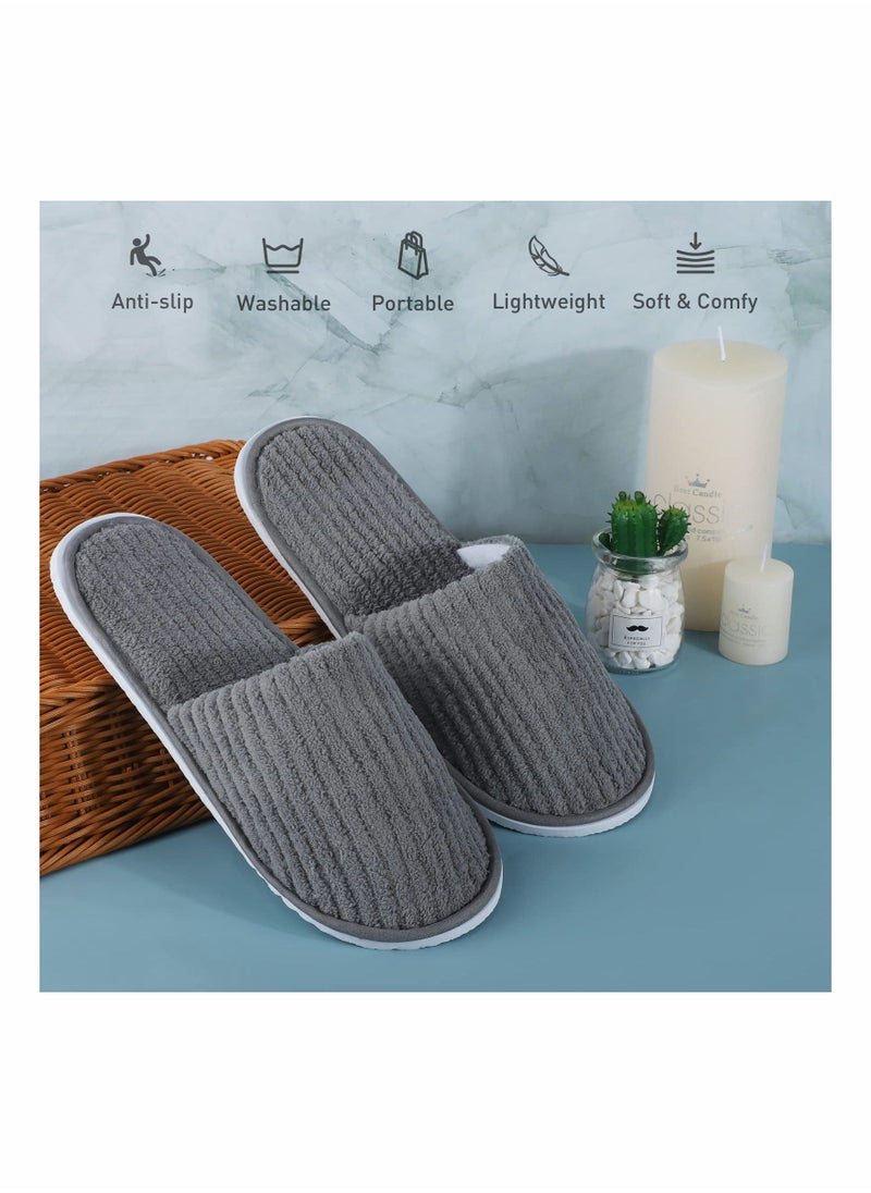 Disposable Slippers, 5 Pairs Closed Toe Spa Slippers Coral Fleece Washable Home Slippers for Women Men Guests Hotels House Slippers Housewarming Party Indoors Bathroom Traveling (Gray)