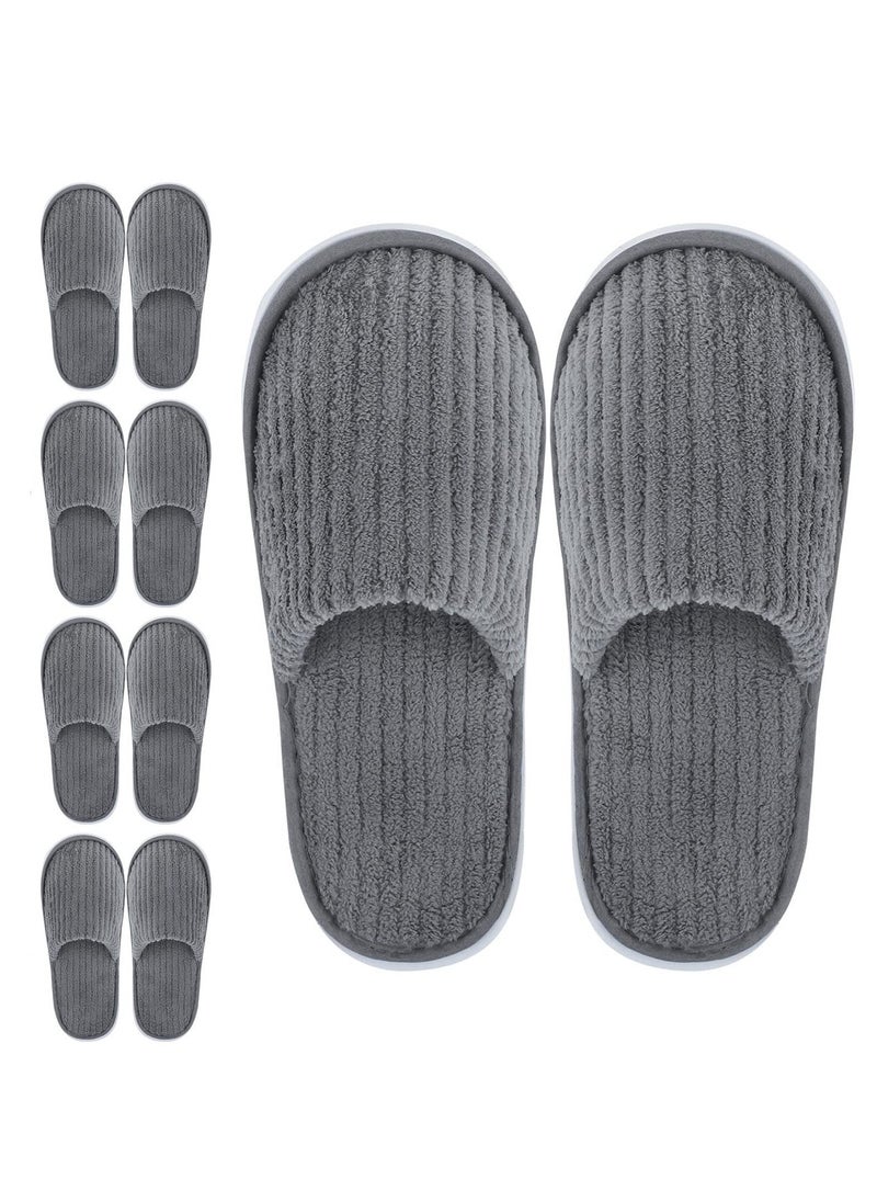 Disposable Slippers, 5 Pairs Closed Toe Spa Slippers Coral Fleece Washable Home Slippers for Women Men Guests Hotels House Slippers Housewarming Party Indoors Bathroom Traveling (Gray)