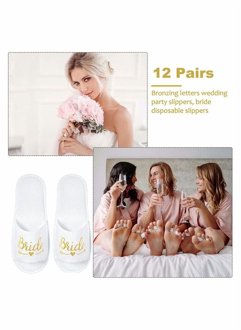 12 Pairs Bride Slippers Disposable Open Toe Spa Slipper for The Bride Hen Do Accessories for Bridal Shower Hen Party