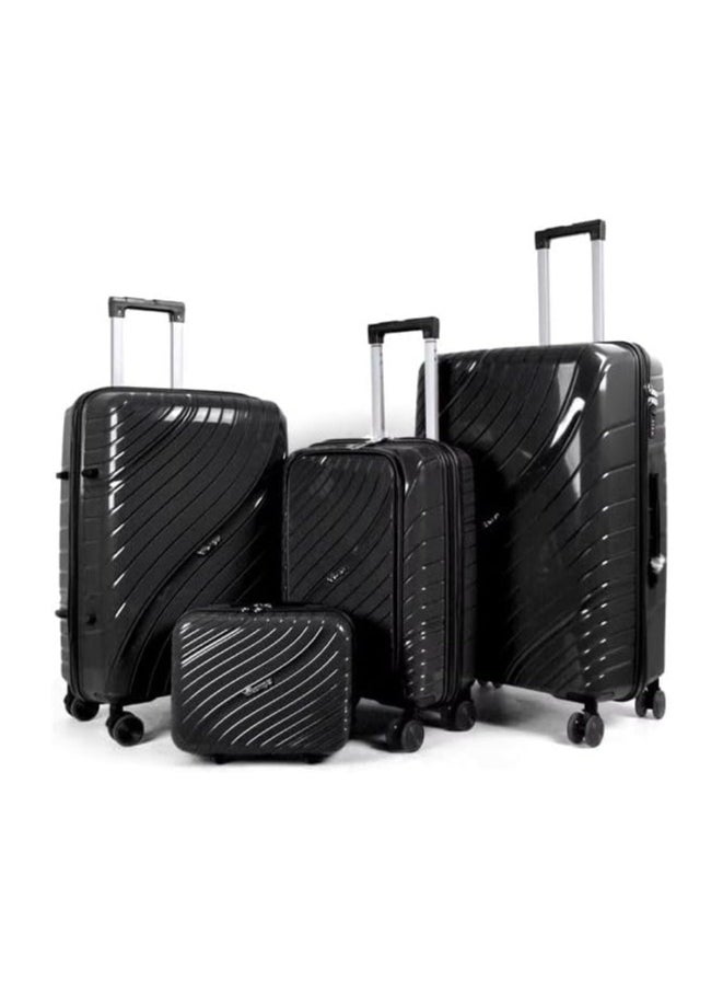 4 PCS TROLLEY LUGGAGE ALUMINUM FRAME POLY CARBON MATERIAL, LUGGAGE SUITCASE SET AND CABIN LUGGAGE BAG SET BLACK COLOUR