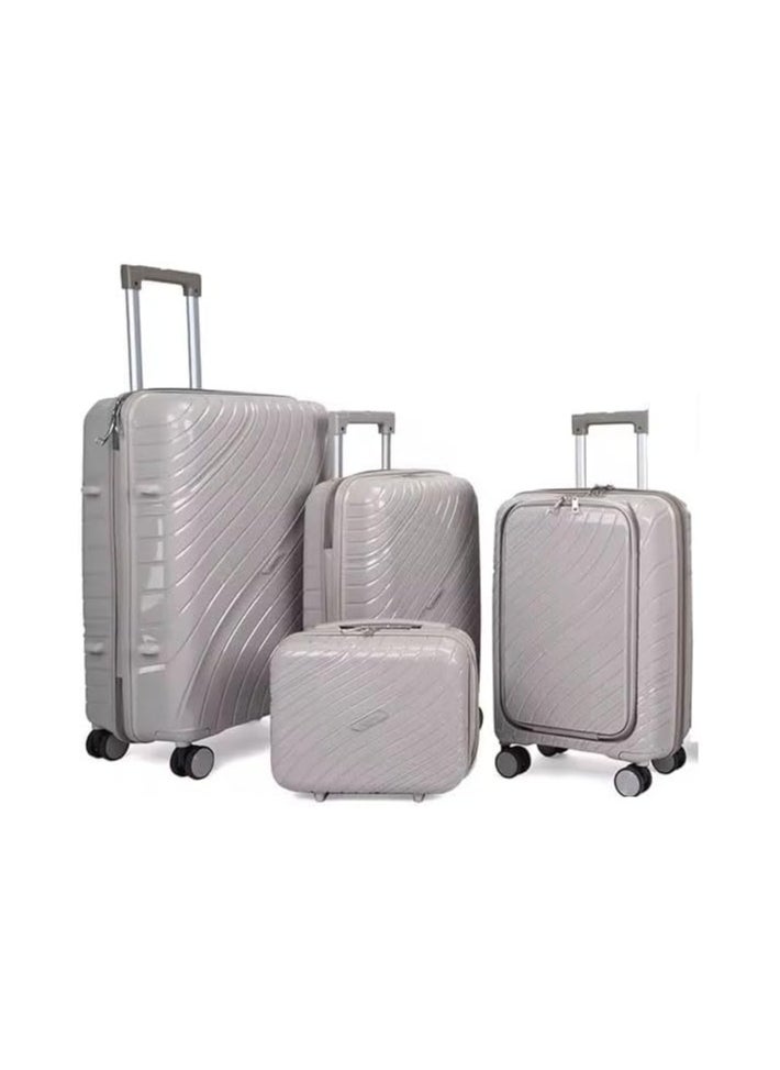 4 PCS TROLLEY LUGGAGE ALUMINUM FRAME POLY CARBON MATERIAL, LUGGAGE SUITCASE SET AND CABIN LUGGAGE BAG SET BEIGE COLOUR