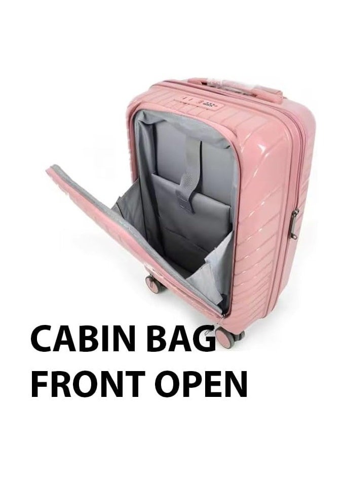 4 PCS TROLLEY LUGGAGE ALUMINUM FRAME POLY CARBON MATERIAL, LUGGAGE SUITCASE SET AND CABIN LUGGAGE BAG SET BEIGE COLOUR