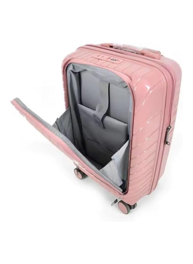 4 PCS TROLLEY LUGGAGE ALUMINUM FRAME POLY CARBON MATERIAL, LUGGAGE SUITCASE SET AND CABIN LUGGAGE BAG SET BEIGE COLOUR