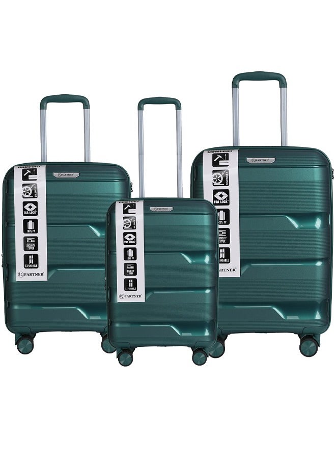 Unbreakable Trolley Travel Luggage Suitcase Travel Bag Set 28 Inch 24 size with 10kg Capacity 20 Size Cabin bag polypropylene Material Expandable Green Colour