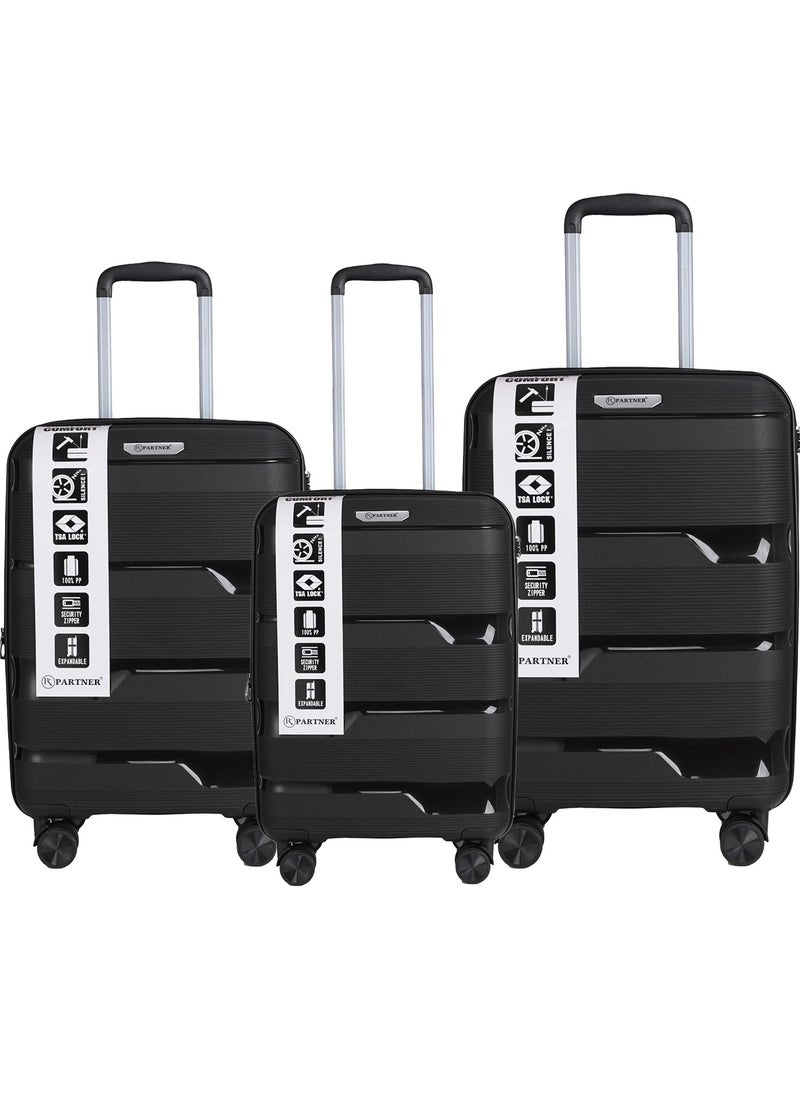 Unbreakable Trolley Travel Luggage Suitcase Travel Bag Set 28 Inch 24 size with 10kg Capacity 20 Size Cabin bag polypropylene Material Expandable Black Colour