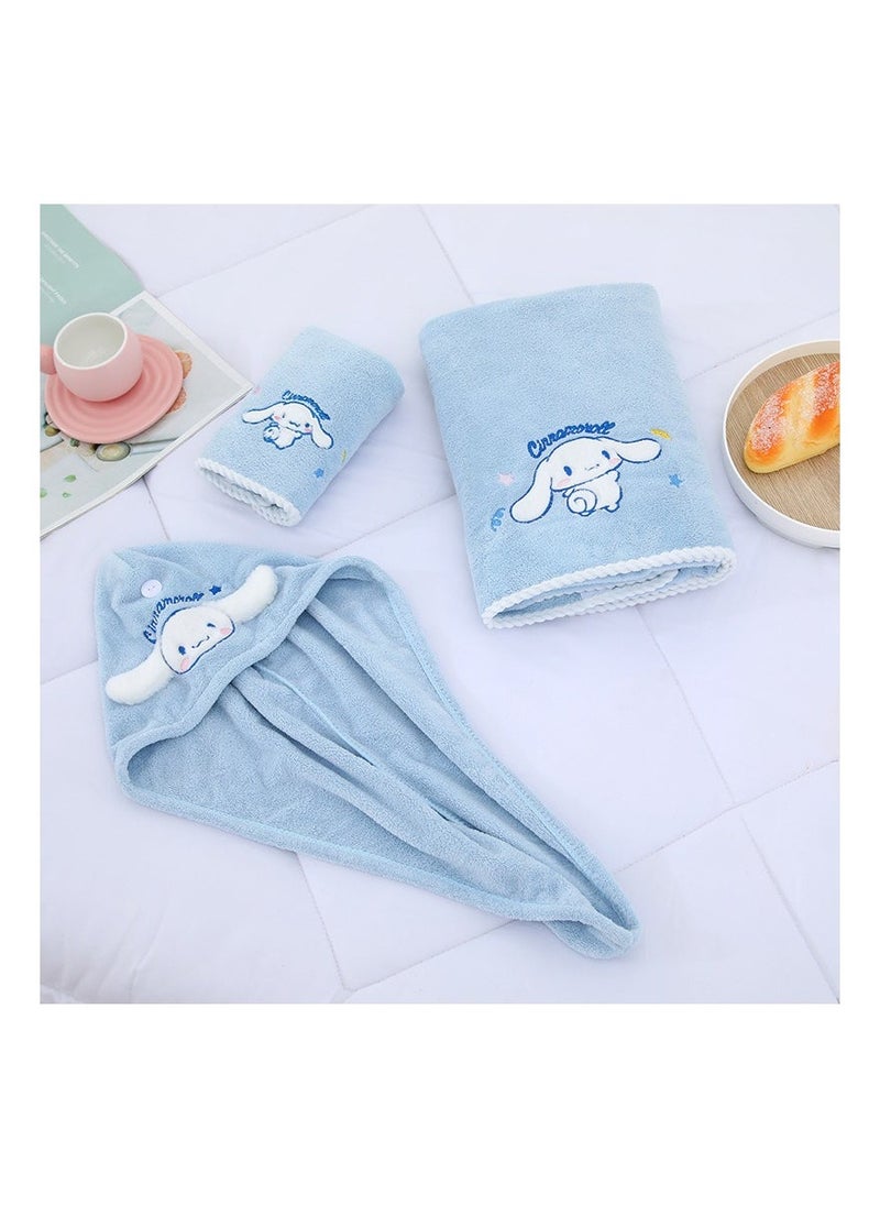 Kawaii Microfiber Bath Towel and Hair Wrap Towel for Women Girls, Cute Girls Beach Towel Absorbent Hair Shower Cap for Long Hair, Soft Body Wraps Dress, Quick Dry Towel Wrap (Blue)