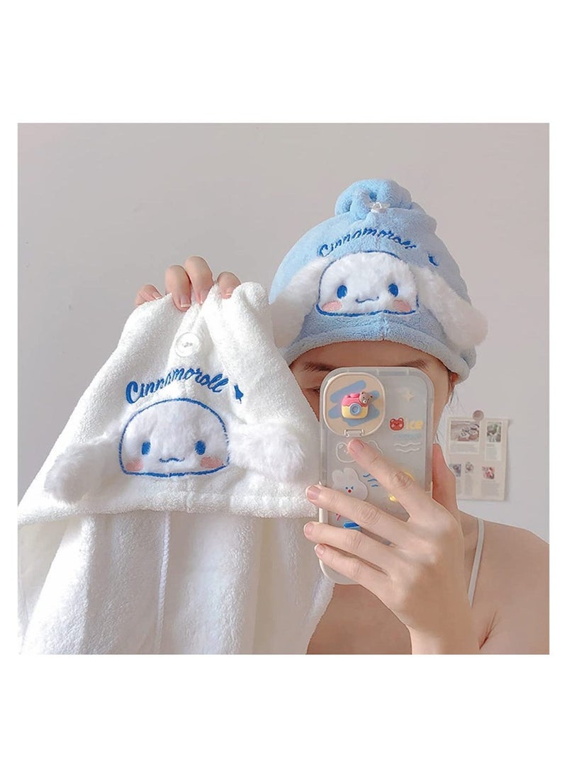 Kawaii Microfiber Bath Towel and Hair Wrap Towel for Women Girls, Cute Girls Beach Towel Absorbent Hair Shower Cap for Long Hair, Soft Body Wraps Dress, Quick Dry Towel Wrap (Blue)