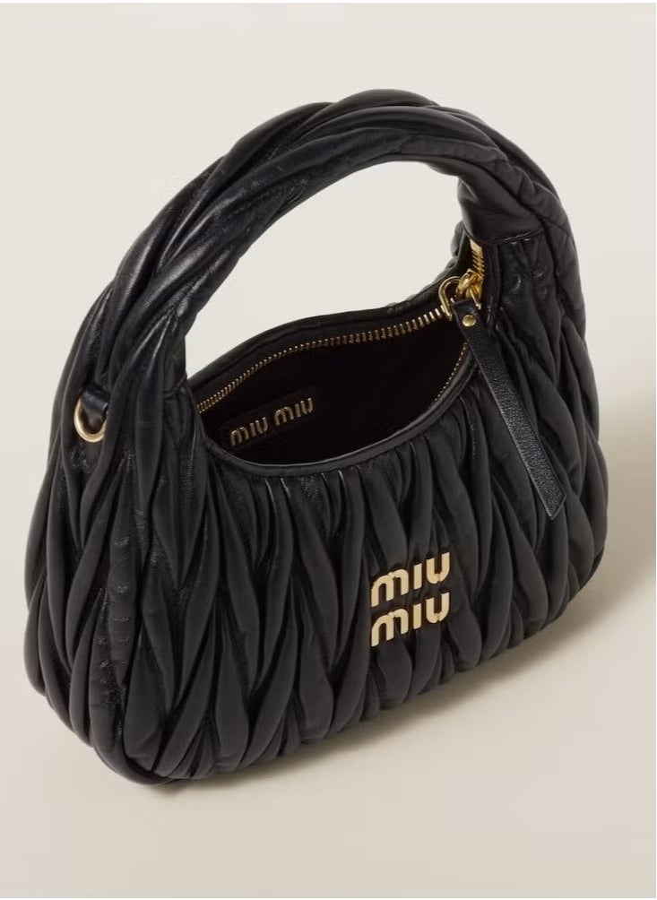 MIU Wander quilted nappa leather hobo Crossbody Shoulder Bag Black