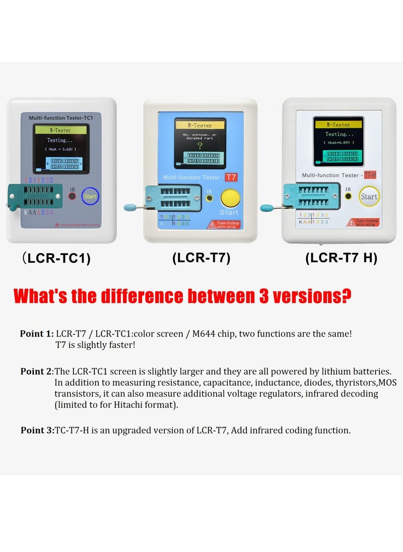 Transistor Meter, LCR-TC1 Multi-Function Capacitance Resistance ESR Tester, 1.8