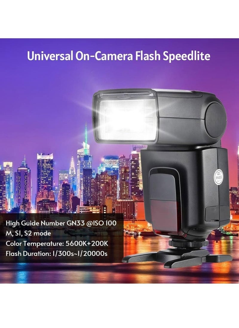 TT520ⅡUniversal On-Camera Flash Electronic Speedlite + AT-16 2.4G Wireless Trigger Transmitter Guide Number 33 S1 S2 Modes Replacement for Canon Nikon Pentax