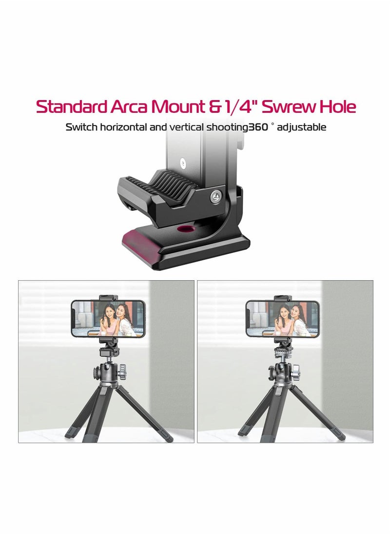 Metal Phone Tripod Mount,3 Cold Shoes & Arca Port, 360° Smartphone Tripod Adapter for iPhone,for Samsung Cell Phone Stand Holder for Desktop Tripod Video Vlogging Rig Attachment