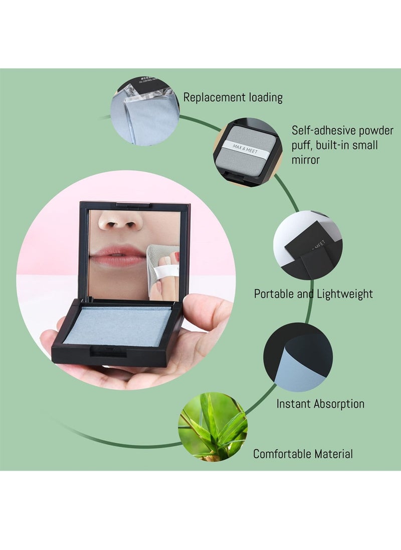 200Pcs Blotting Paper for Oily Skin with Mirror Case and Self-Adhesive Powder Puff for Men and Women