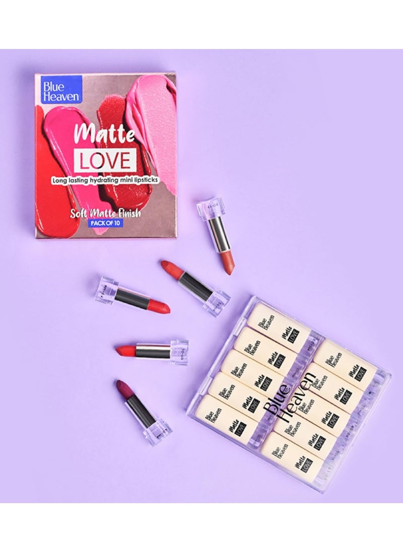 Matte Love Mini Lipsticks pack of 10 Long Lasting, Hydrating for Women, Soft Matte Finish, 13g