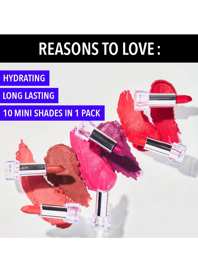 Matte Love Mini Lipsticks pack of 10 Long Lasting, Hydrating for Women, Soft Matte Finish, 13g