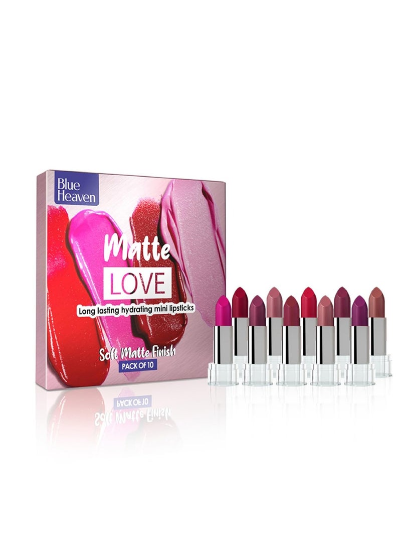 Matte Love Mini Lipsticks pack of 10 Long Lasting, Hydrating for Women, Soft Matte Finish, 13g