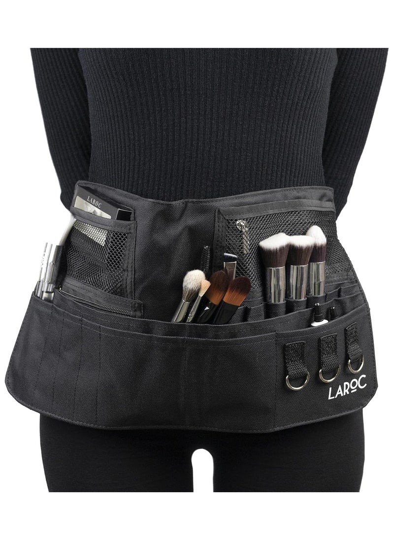 Makeup Brush Holder Belt Adjustable Make Up Brushes and Cosmetics Organizer Mesh and Zippered Pouches Ideal for MUA Students Amateurs Professionals Make Up Organizer