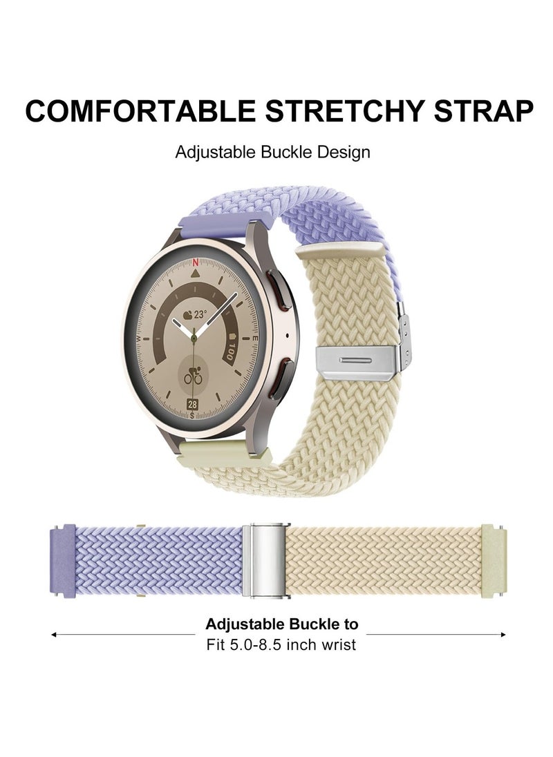 Bands for Samsung Galaxy Watch 6/5/4/5 Pro/6/4 Classic/Active 2/Active/Watch 3, 20mm Elastic Braided Nylon Loop Sport Strap for 40mm, 44mm, 45mm, 43mm, 47mm, 42mm, 46mm, and 41mm, Purple Starlight