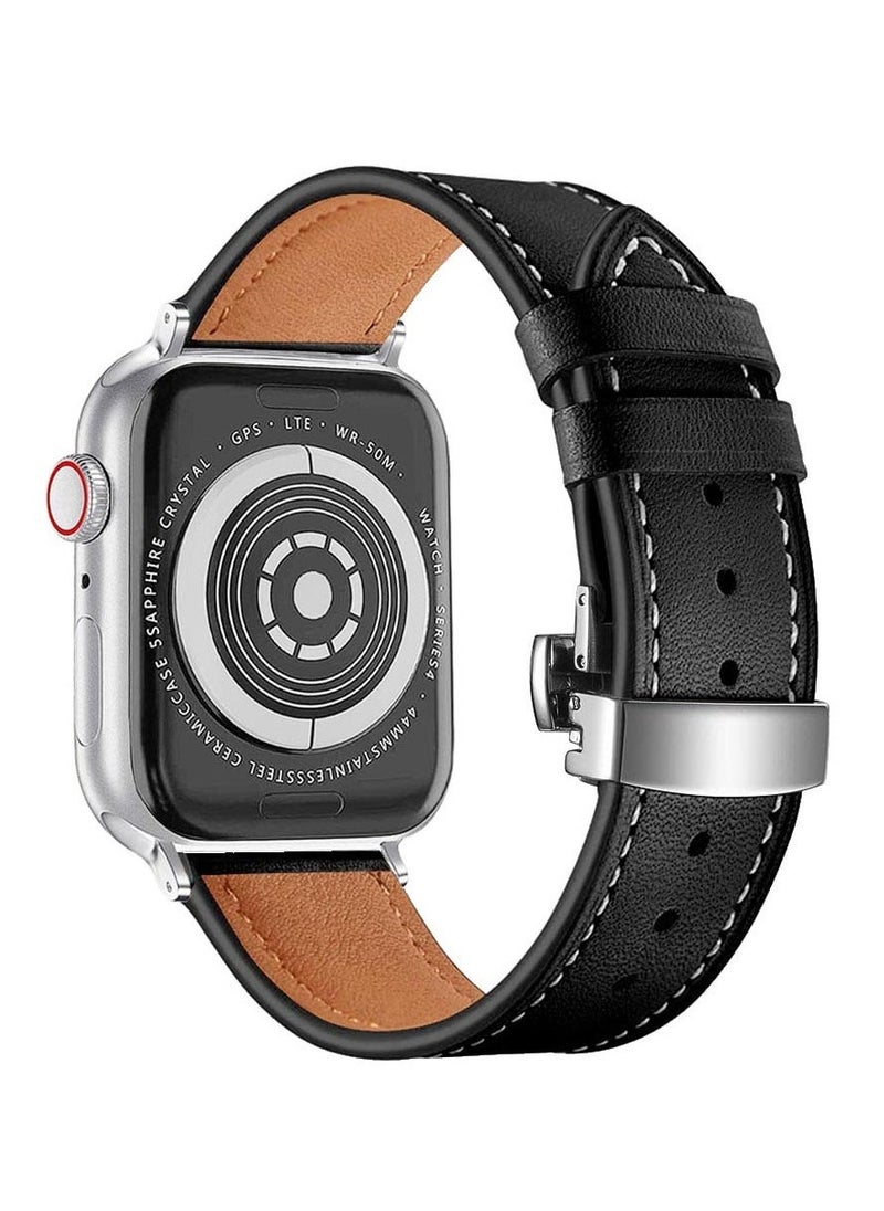 Leather Band for Apple Watch, Adjustable Butterfly Clasp, Vintage Leather Replacement Strap, Fits 42mm, 44mm, 45mm, 49mm, Compatible with Apple Watch Series 9/8/7/Ultra 2, Suitable for Women and Men