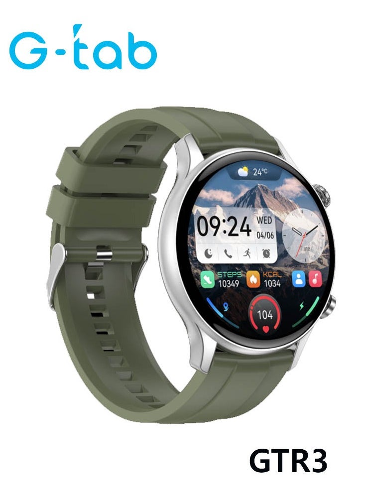 G Tab GTR3 1.43 Inch AMOLED Display Smart Watch With IP68 Waterproof Full Touch Control and 2 Pair Straps Designed For Men Silver