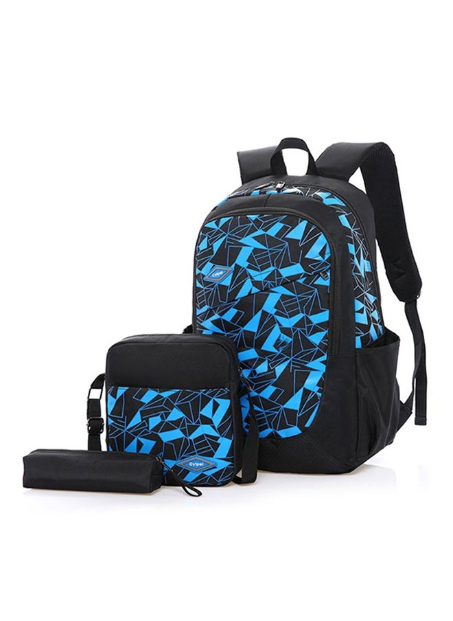 3 Piece Nylon Printed Backpack Set Blue/Black