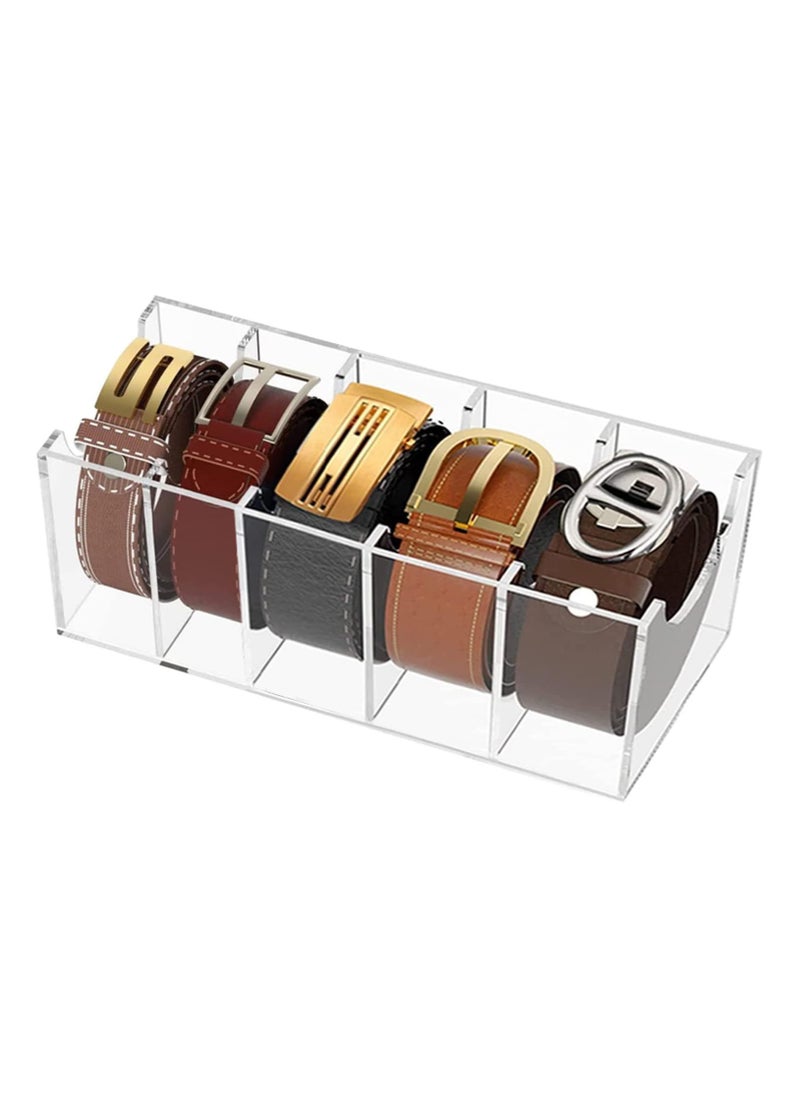 Belt Organizer for Closet – Belt and Tie Holder with 5 Compartment Display Case