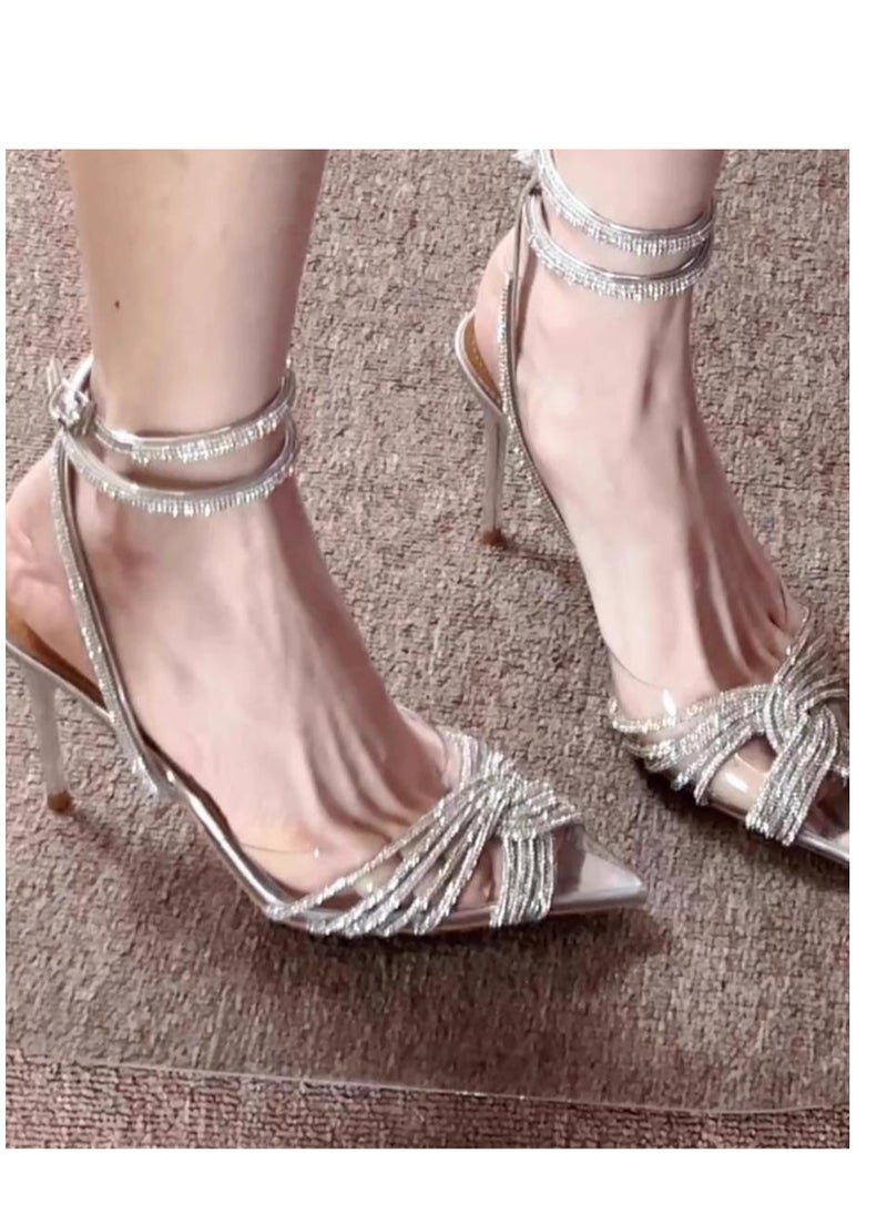 Ladies' Exquisite Sparkling Rhinestone Pointed High Heels