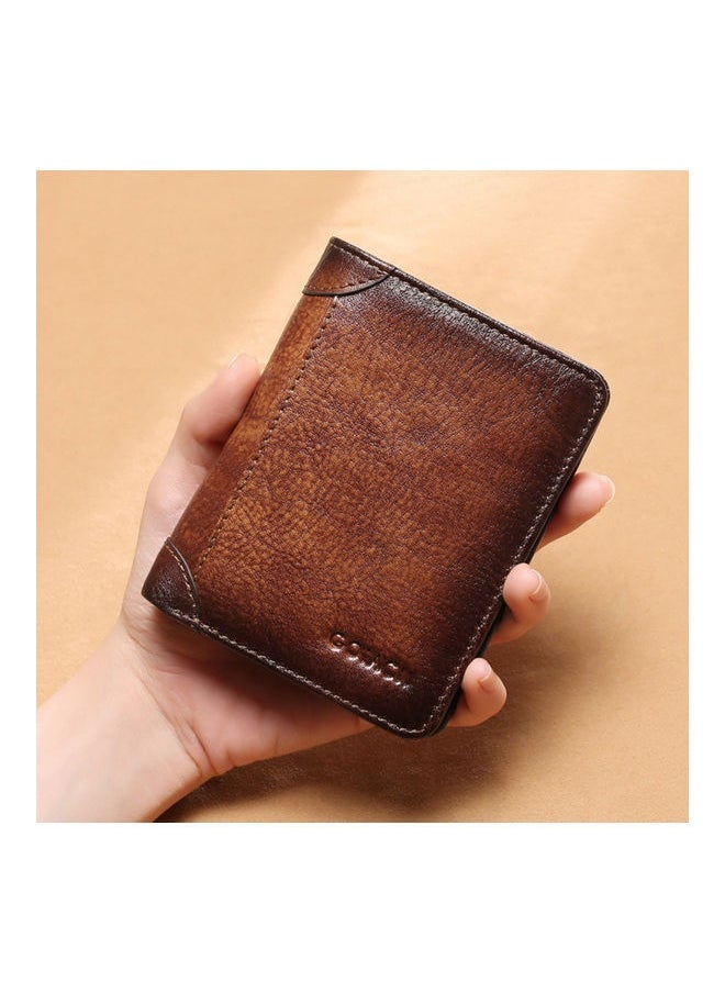 Portable Business Men Faux Leather Bifold Short Wallet Card Cash Holder Purse Brown