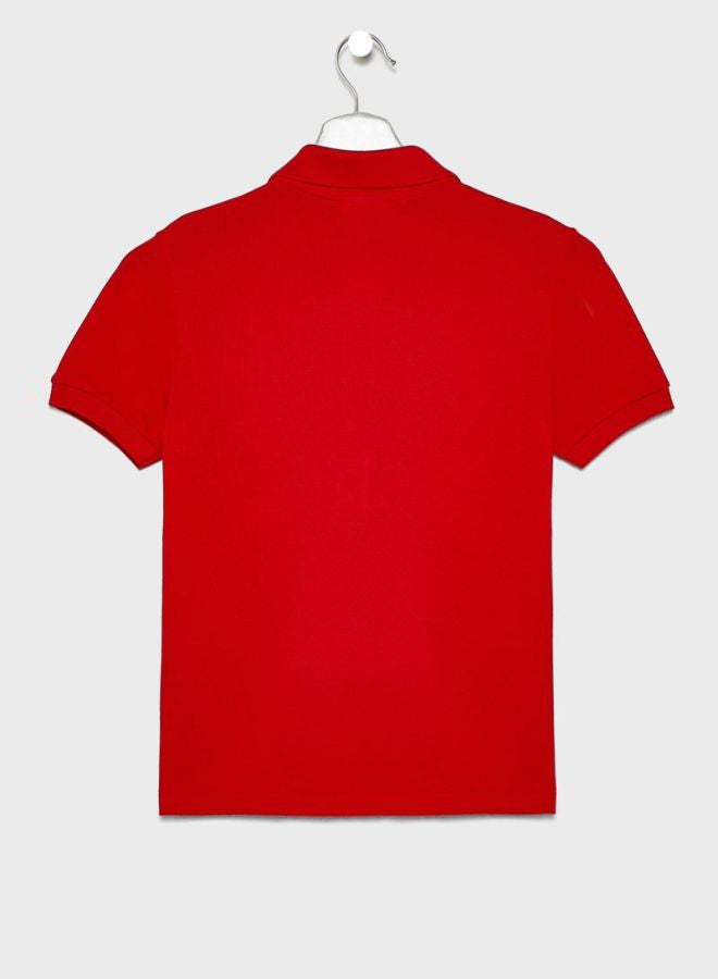 Ribbed Sleeve Polo Red