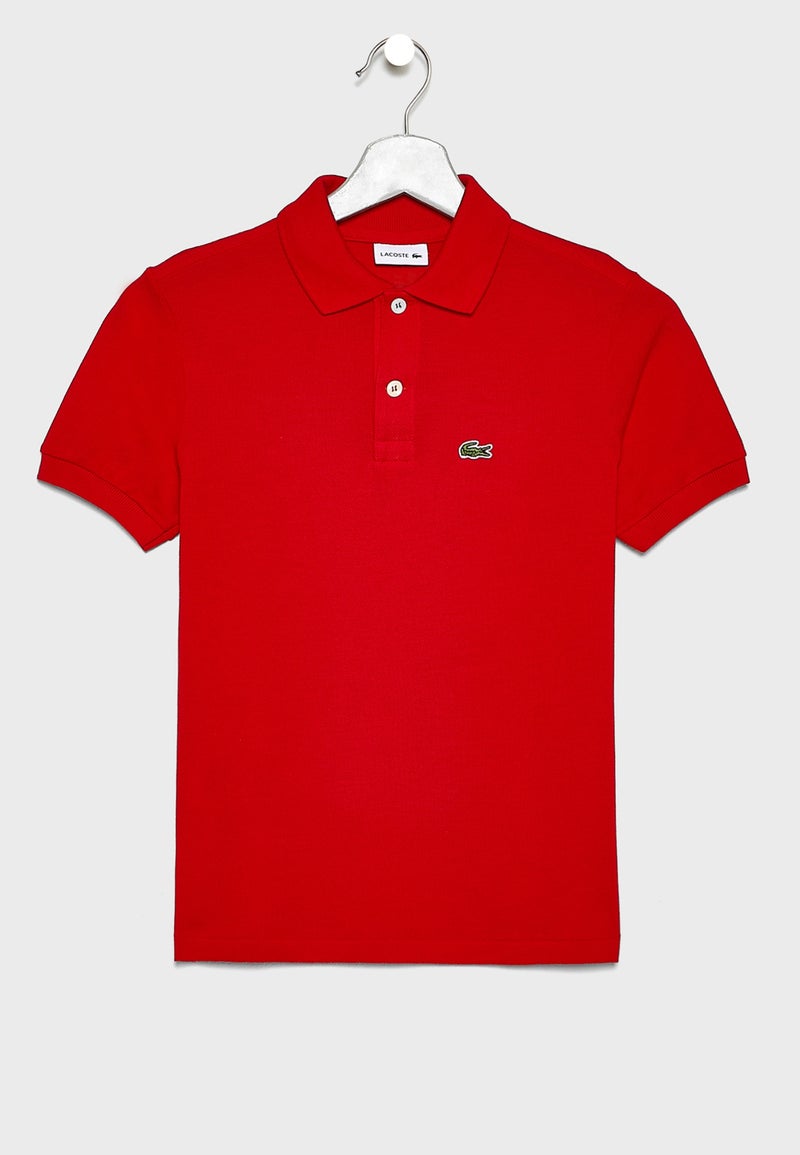 Ribbed Sleeve Collared Neck Polo Red