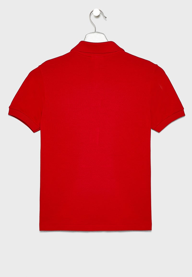 Ribbed Sleeve Collared Neck Polo Red