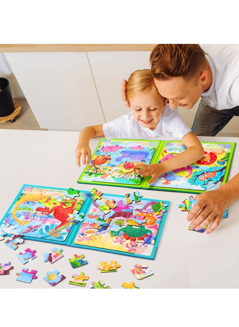 Magnetic Puzzles for Kids Ages 3-5, Two-Book Set, 110 Pieces Dinosaur Animal Theme Travel Toddler Puzzles, Preschool Learning Activities Toddler Toys for 3 4 5 6 Year Old Boys Girls