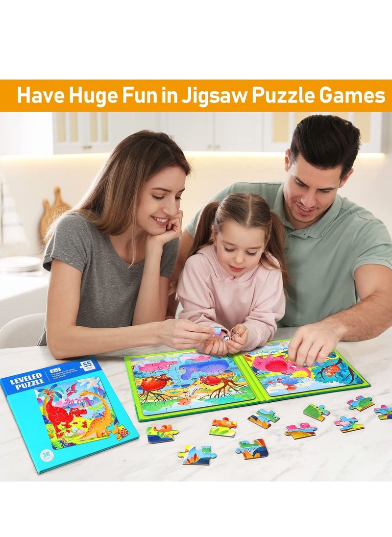 Magnetic Puzzles for Kids Ages 3-5, Two-Book Set, 110 Pieces Dinosaur Animal Theme Travel Toddler Puzzles, Preschool Learning Activities Toddler Toys for 3 4 5 6 Year Old Boys Girls