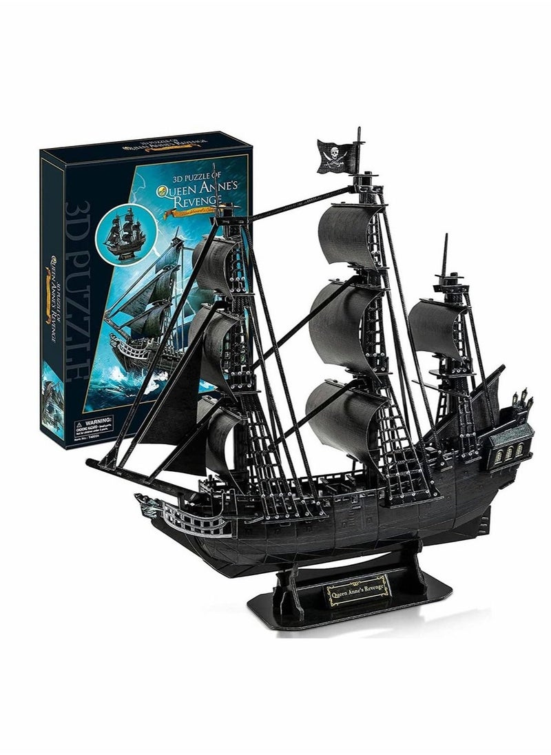 3D Puzzles for Adults Black Pirate Ship Model Kit, Third Generation Upgrade Queen Anne's Revenge Sailboat Building Kits Family Puzzle, Watercraft Desk Decor Gifts for Women Men, 180 Pieces