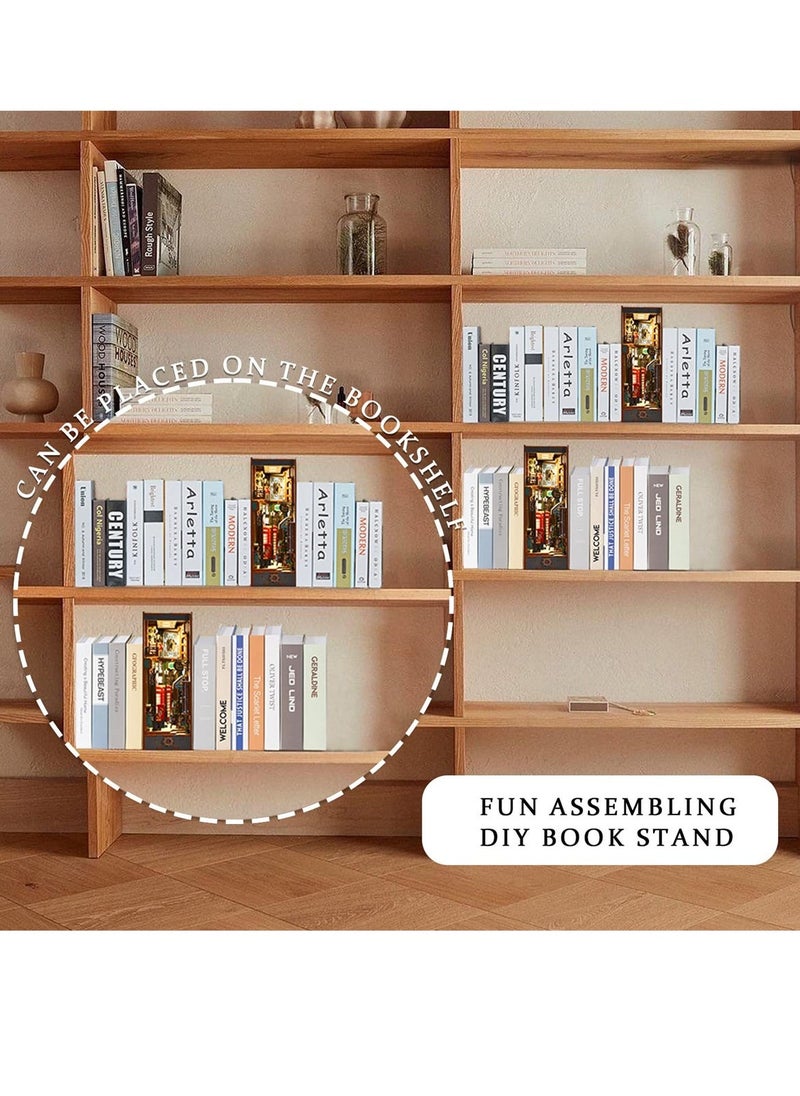 DIY Book Nook Kits, Assemble 3D Wooden Puzzles Bookshelf Insert with LED Light, Booknook Kits Book Decor Gifts for Teens Adults