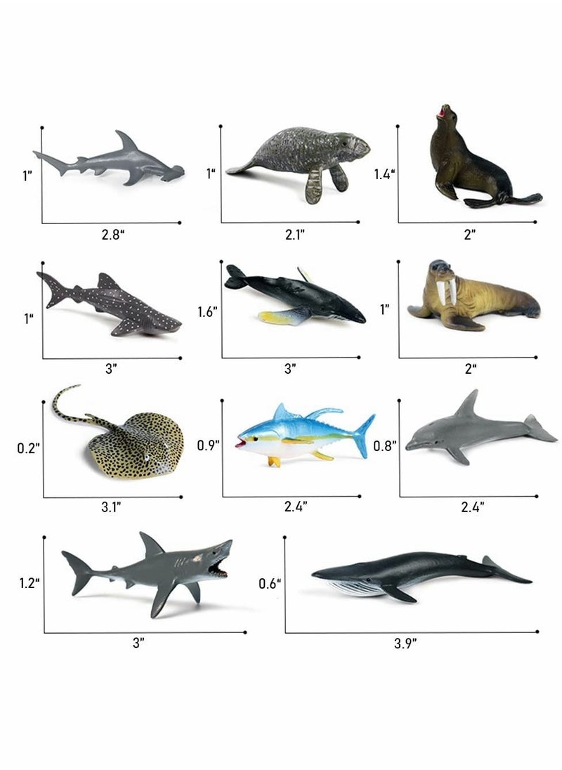 Mini Sea Animal Figures Toy, Plastic Small Ocean Animal Figurine Set with Sharks Whales Arctic Animal etc, Realistic Marine Miniature Playset for School Project, Collection Gift 32PCS