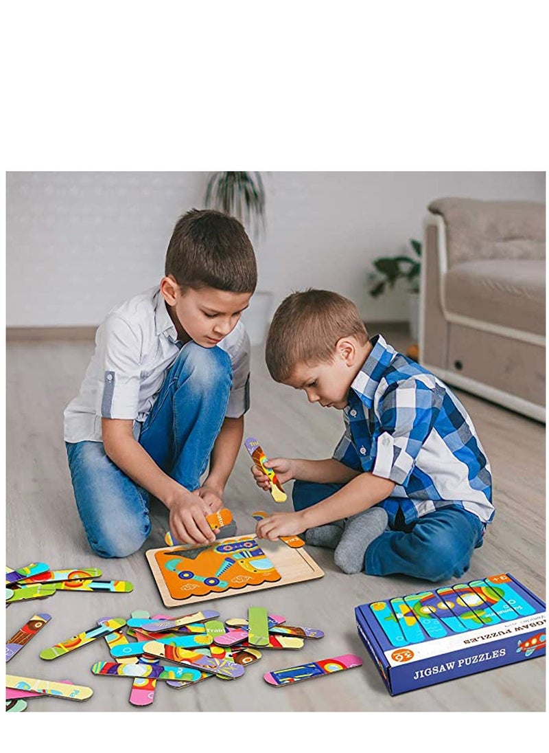 Vehicles Wooden Jigsaw Puzzles Pattern Blocks Sorting and Stacking Toys Peg Puzzle Preschool Montessori Educational Toys for Toddlers Kids Boys Girls Age 3+ Years Old