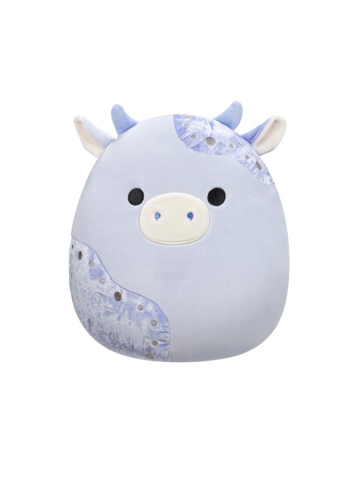 12 inch Medium Plush Light Blue Velvet Cow with Blue Patches Officially Licensed Kellytoy Plush Toy Colorful Soft Gift for Kids Girls & Boys Washable Squishy Stuff Toy Multicolor All Age