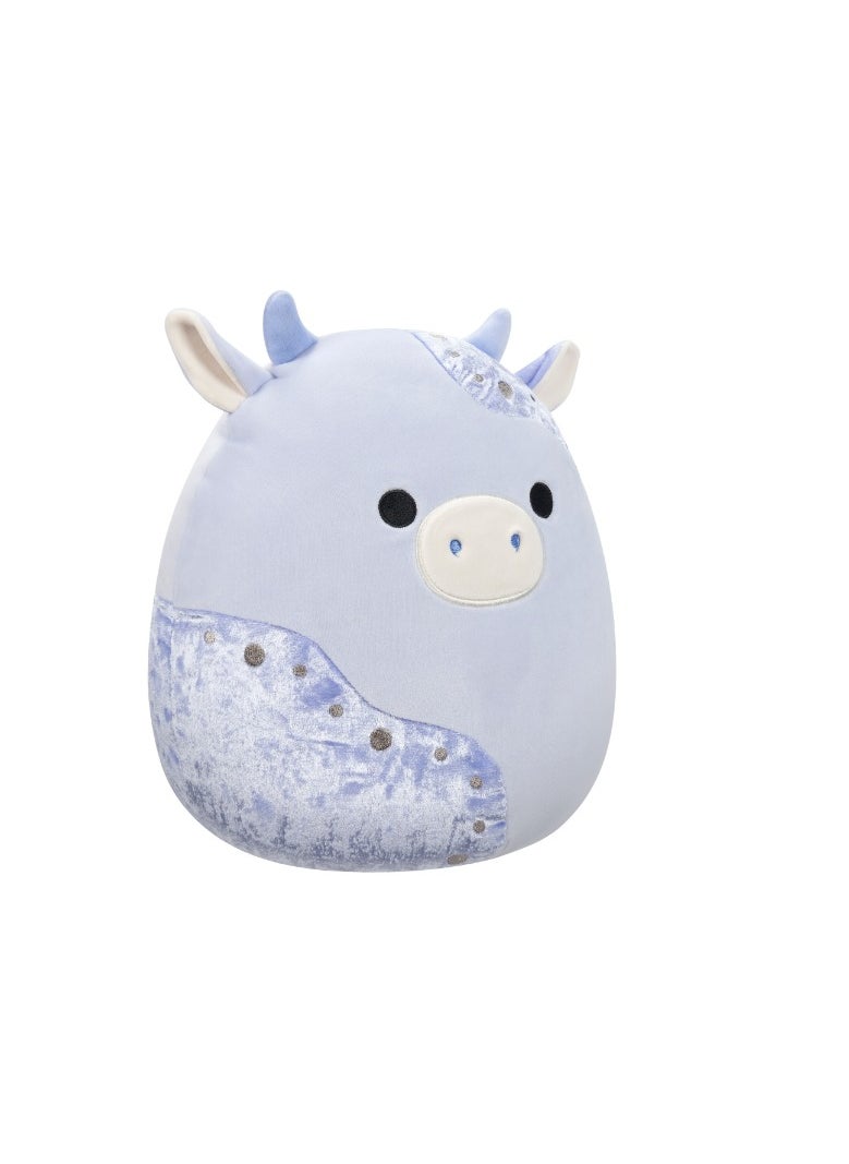 12 inch Medium Plush Light Blue Velvet Cow with Blue Patches Officially Licensed Kellytoy Plush Toy Colorful Soft Gift for Kids Girls & Boys Washable Squishy Stuff Toy Multicolor All Age