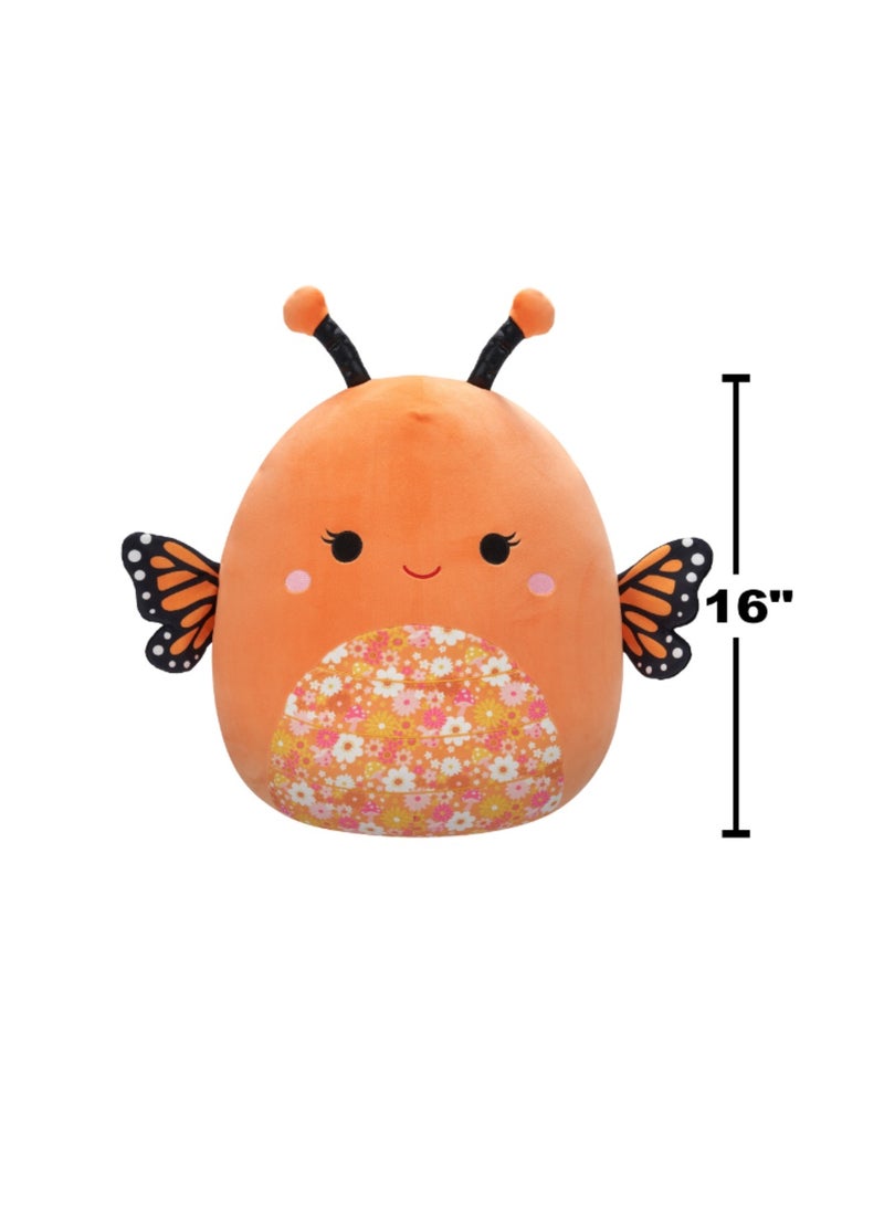 16 inch Large Plush Mony Orange Monarch Butterfly with Floral Belly Officially Licensed Kellytoy Plush Toy Colorful Soft Gift for Kids Girls & Boys Washable Squishy Stuff Toy Multicolor All Age