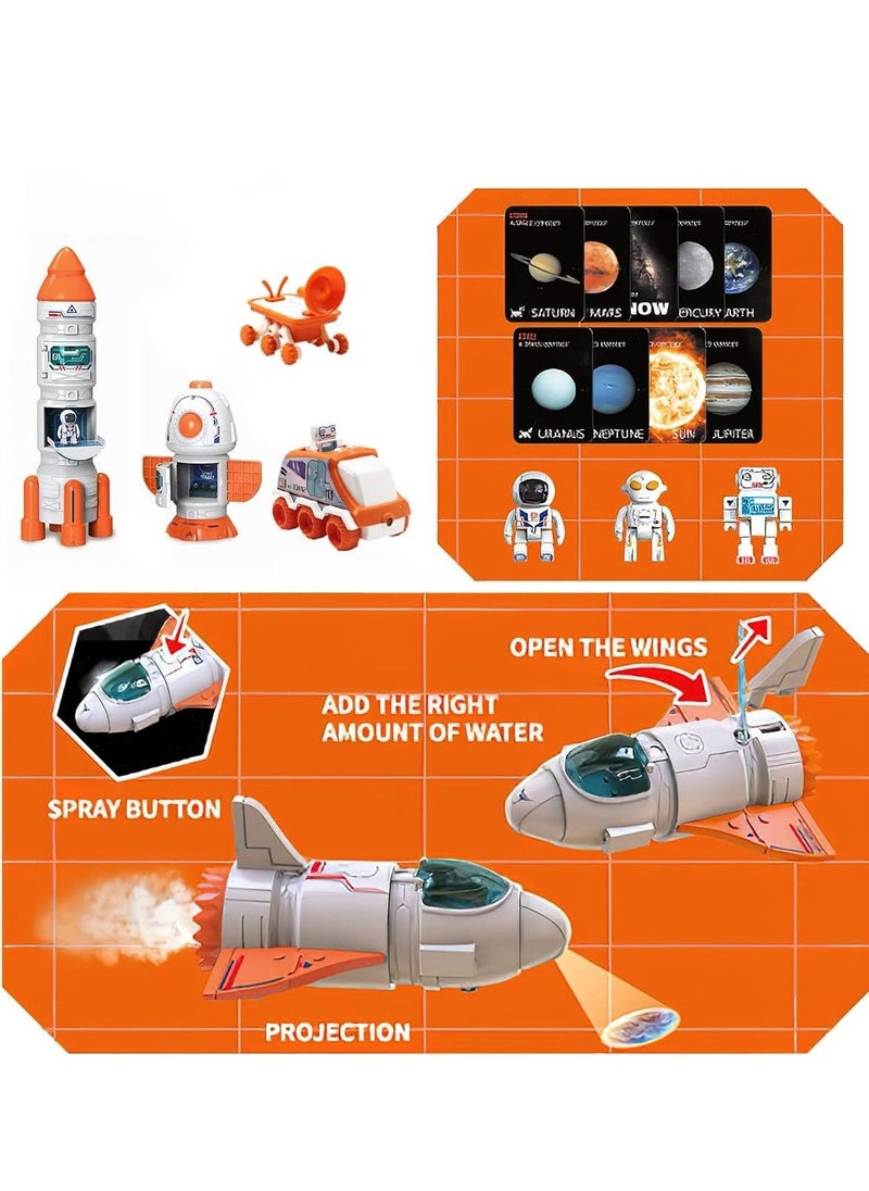 5 in1 Space Toy for Kids Aerospace Model Space Figure Toys with Sound Lights Includes Space Shuttle Astronaut Figures Rover Station