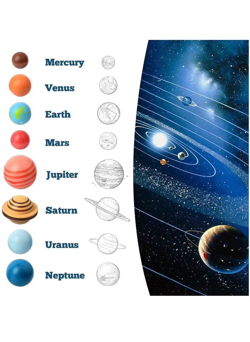 Wooden Solar System Model Board Montessori Toys Planets Puzzle Science STEM Space Learning for Kids 4-8 with 3D Planets Models Preschool Educational Gift for Boys Girls