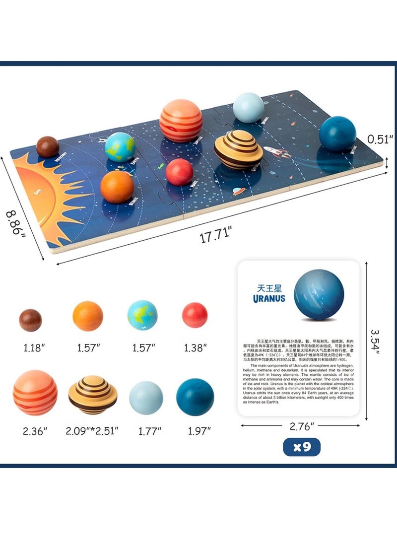 Wooden Solar System Model Board Montessori Toys Planets Puzzle Science STEM Space Learning for Kids 4-8 with 3D Planets Models Preschool Educational Gift for Boys Girls