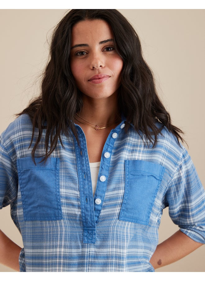 AE Oversized Plaid Pullover Shirt