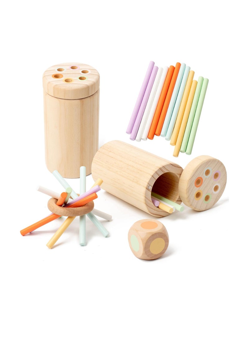 Wooden Montessori Sticks Toys for Kids, 6 Colors Fine Motor Skills Toys, Learning Toys for 1-3 Year Old, Natural Wood Educational Sorting Toy, Sensory Toys Travel Game Birthday for Boys Girls